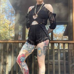 Alice McCall Black Crochet Hocus Pocus Romper Size 0